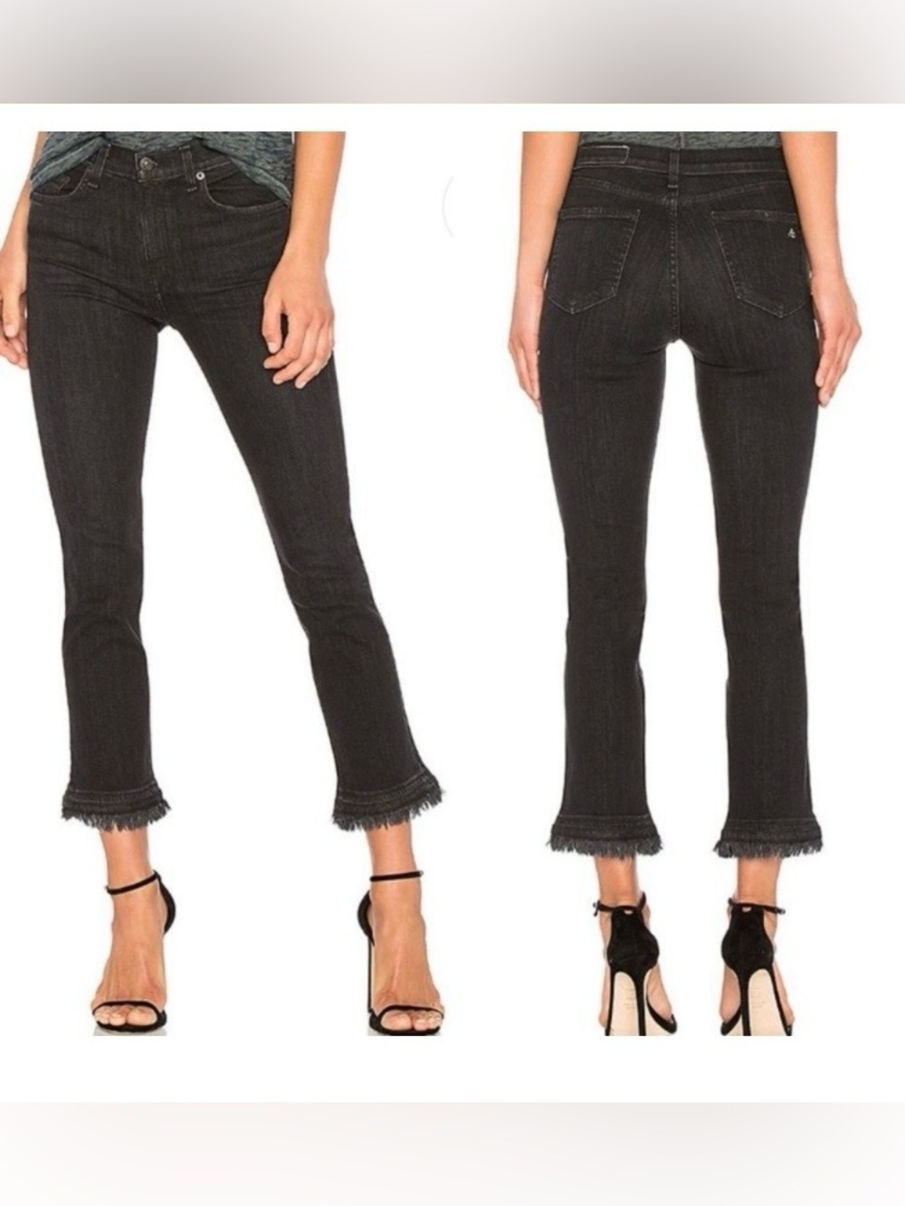 rag & bone Croyden Women's Black Frayed Hem Crop Jeans. Sz 24